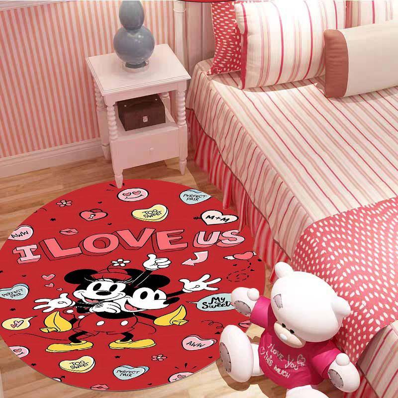 Minnie and Mickey Mouse print round rug, Valentine's Day, anniversary floor decoration, wedding room rug