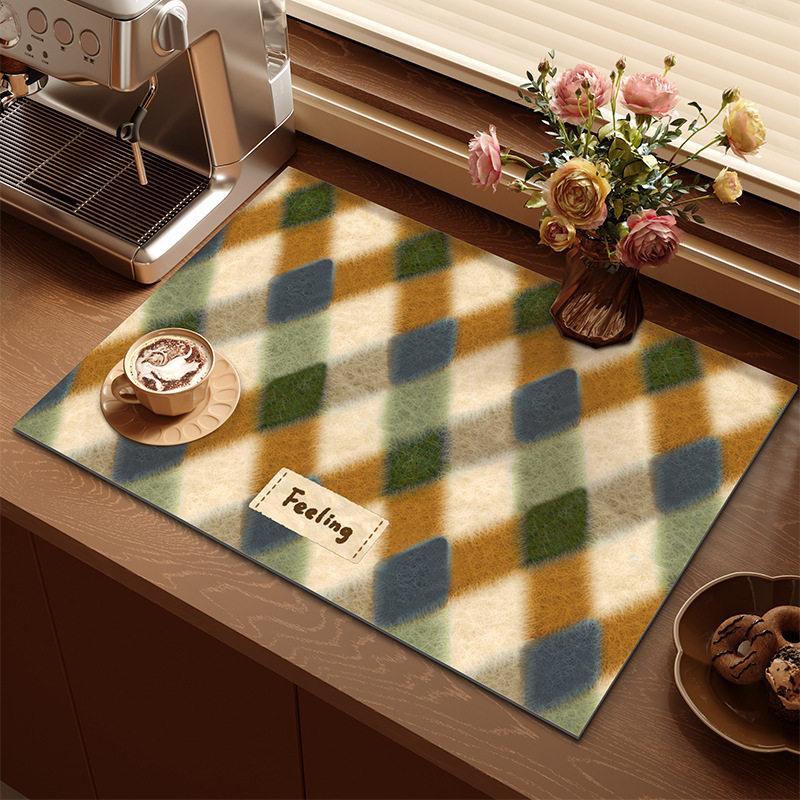 Pastel Color Block Drying Mat Patchwork Print Waterproof Non Slip Pad For Coffee Bar Kitchen Worktop Decor Kitchen Mat