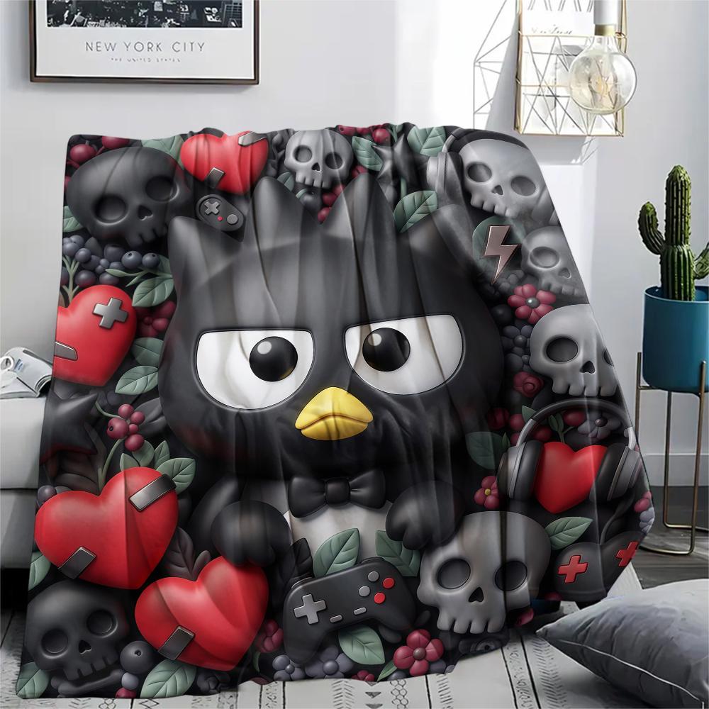 1PC Badtz-Maru Print Flannel Blanket, High Quality All Seasons, Home Decor, Warmth and Comfort, Perfect for Christmas Gifts