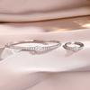 Elegant Four-Leaf Clover Zirconia Bracelet Ring Set Women Open Design Gold/White Gold Plated Copper Jewelry