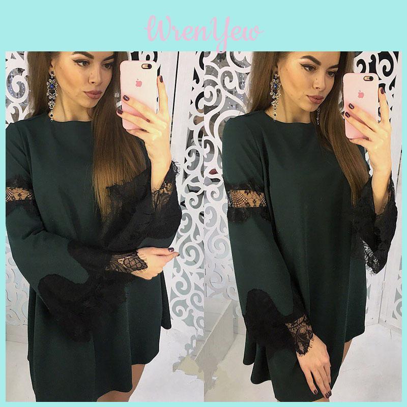 Elegant Solid Color Lace Stitching Dress For Women Perfect For Casual Outings