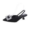 2024 New Summer Fashion Solid Color Women's High Heels Pointed Toe Rhinestone Decoration Casual Stiletto Women's High Heels