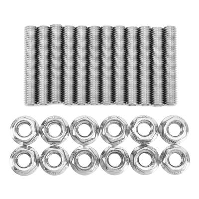 12 Pcs Stainless Steel Cylinder Head Bolt Kit Exhaust Manifold Stud Bolts Replacement for Chevy V8