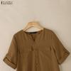 ZANZEA Women Casual Round Neck Loose Ruffles Hem Solid Color Half Sleeve Dress