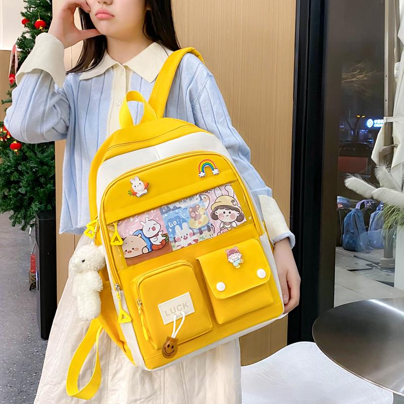 Five-Piece Backpack Set Women's Color Block Backpack Student Schoolbag Large Capacity Backpack