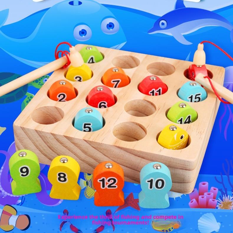 Wooden Magnetic Fishing Toy Set With Number Disks For Kids And Family Play