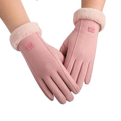 Herbst- und Winterhandschuhe für Damen: Samt, dick gefüttert, wind- und kältedicht, niedliche koreanische Version von Touchscreen-Handschuhen fürs Radfahren.