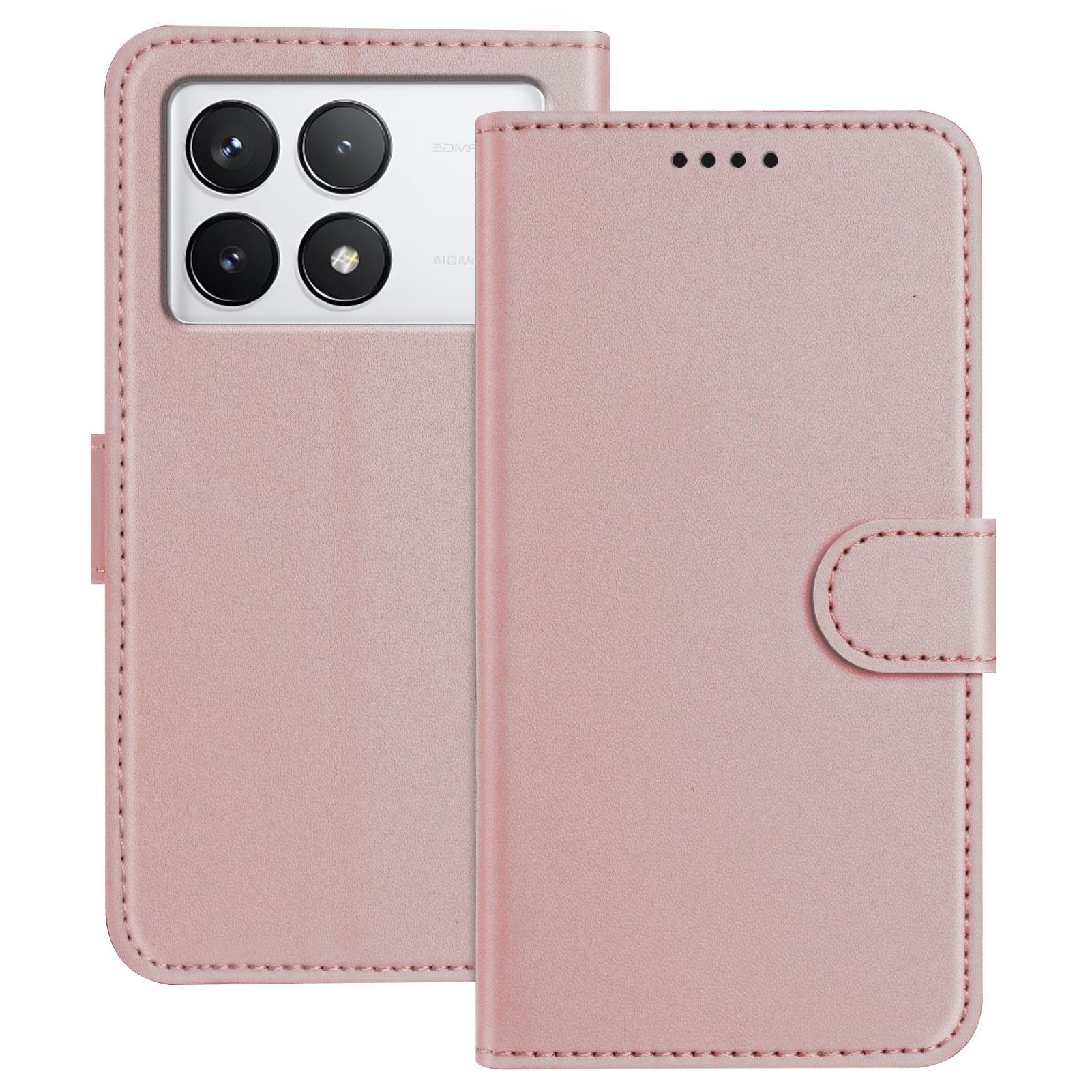 

For Xiaomi 14T Pro Leather Case Wallet Stand Solid Color Anti Drop Phone Cover Rose Gold