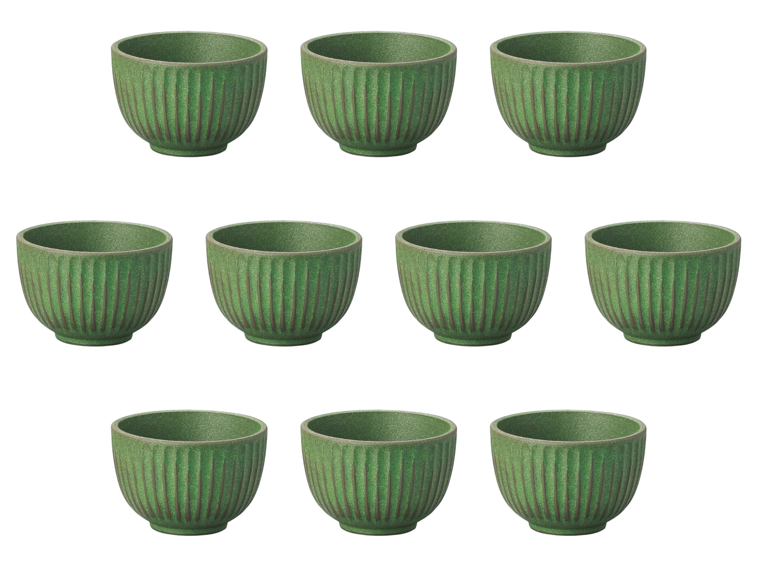 

Set of 10 Green Glazed Shinogi Teacups [7.3 x 5cm (120cc)] | Sencha Ceramic (Earthenware) Setomonohonpo