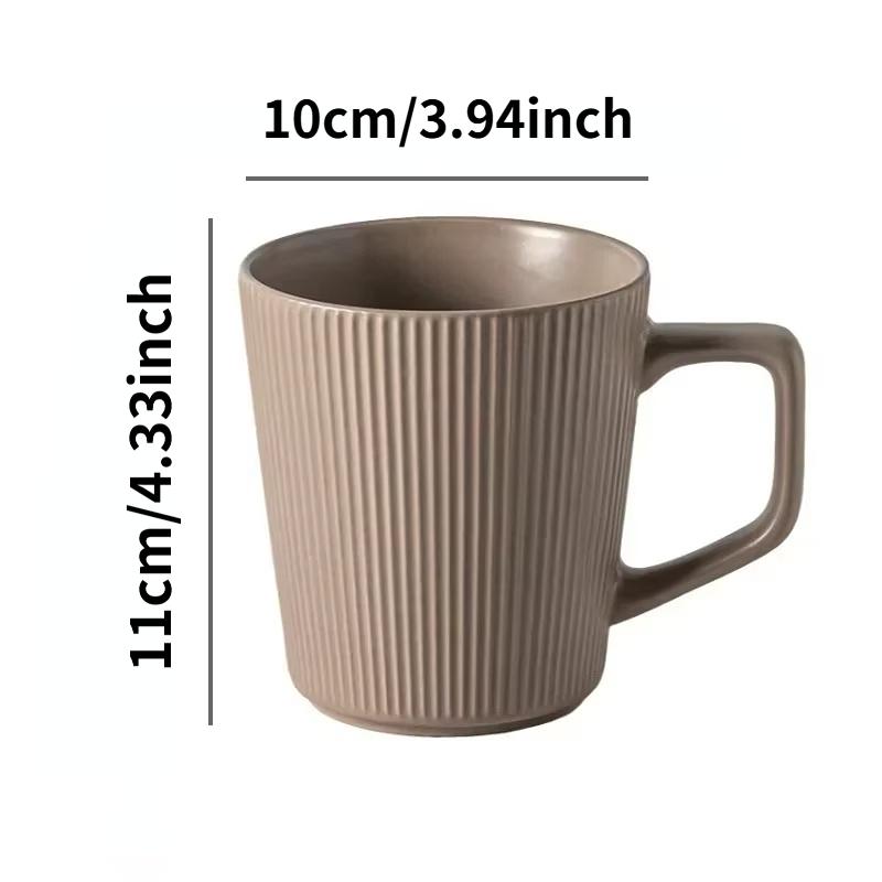 Nordische Keramiktasse mit Henkel, Milchkaffeetasse mit mattiertem Relief, Lässige Wasserflasche für Zuhause und Büro, Gestreiftes Design, Paartasse