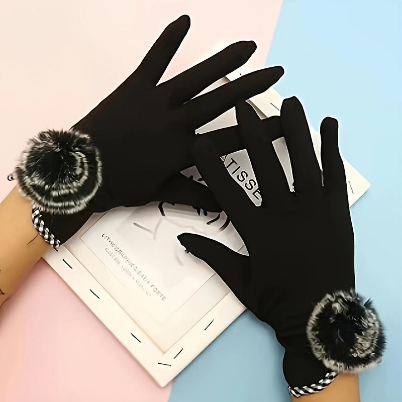 

Warm Stretchy Polyester Elegant Women s Split-Finger Gloves with Pompom for Cycling & Outdoor Activities