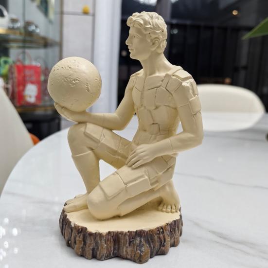 Artistic Thinker Figurine with Night Light Thinking Man Sculpture Resin Statue Decorative Lamp Home Office Desktop Ornament