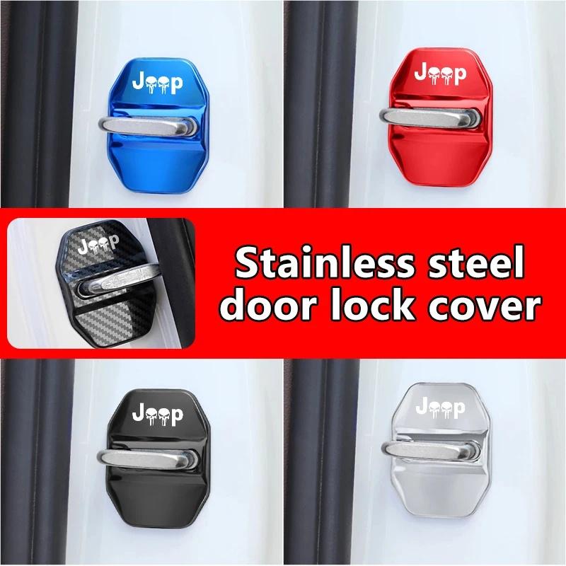 4Pcs Decorative Car Door Lock Buckle Cover Protector for Jeep Renegade Wrangler JK JL Grand Cherokee Compass Patriot Auto Parts