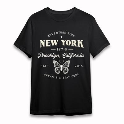 Damska Koszulka Plus Size Z Vintage Graficznym Motywem NYC Unisex Czarna 100% Bawełna