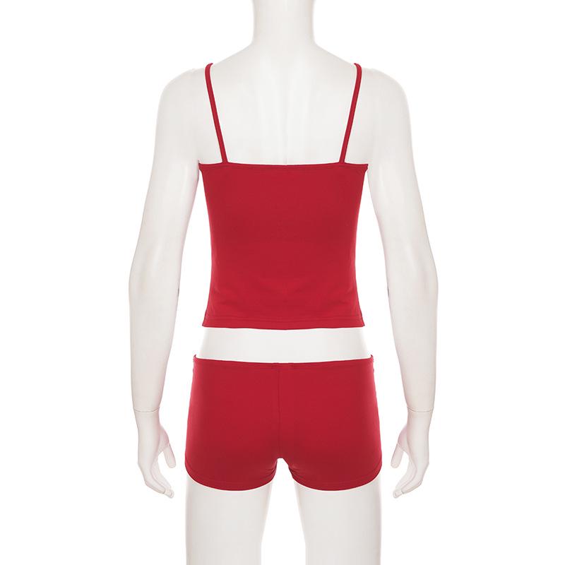 European & American Style Sexy Red Home Camisole and Shorts Women's Slimming Two-Piece Set