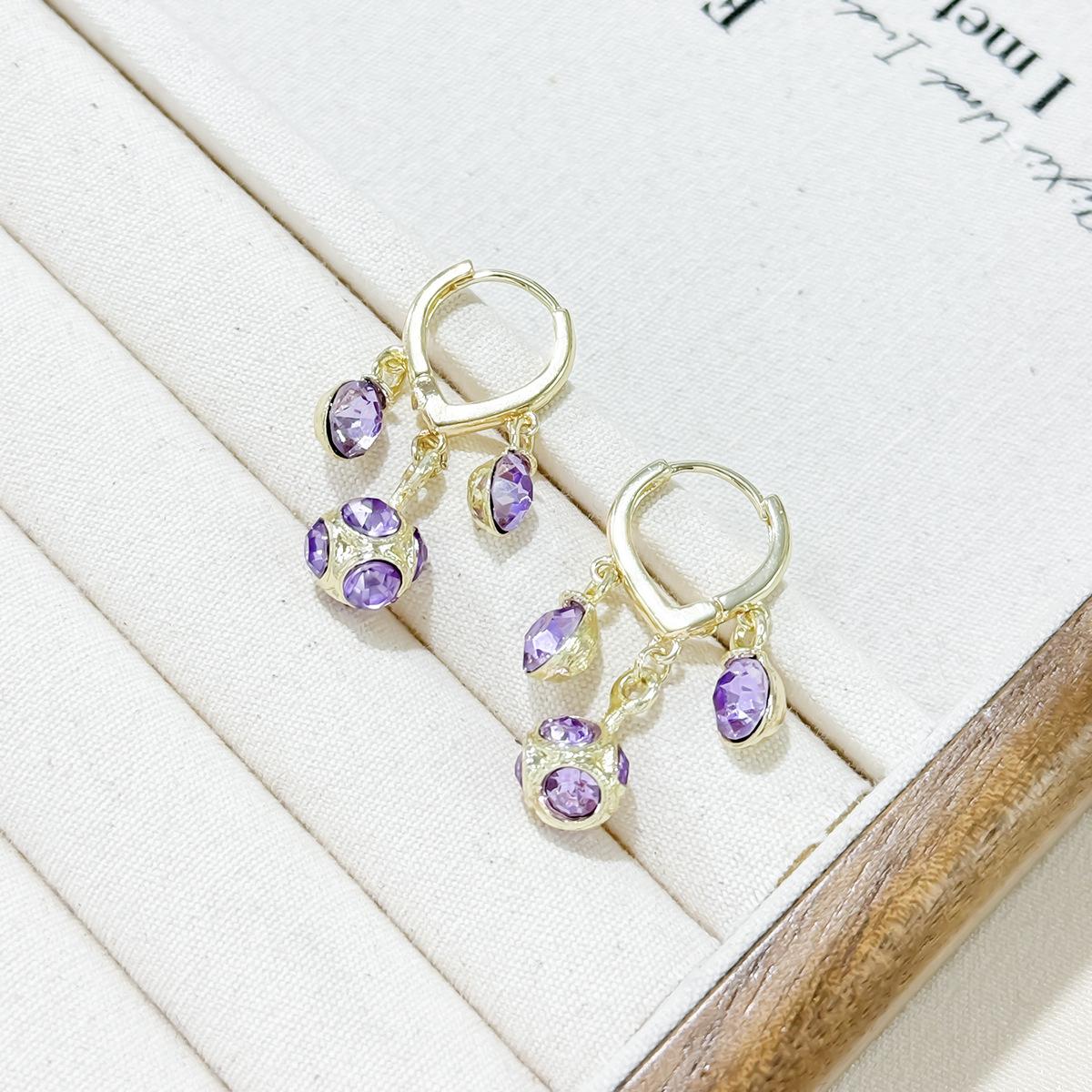 

Серьги-пряжки в форме шара с фиолетовыми бриллиантами класса люкс, изысканные и элегантные, нишевый дизайн, модные универсальные серьги