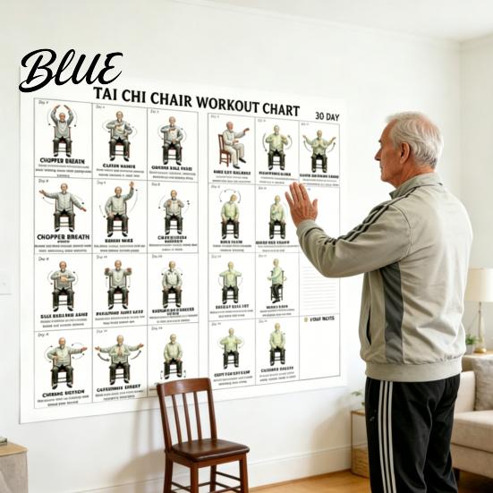 Tai Chi Beweglichkeitsübungen Senioren Stuhl-Workout-Plan für 30-Tage-Strukturierter Trainingsplan mit sitzender geführter täglicher Übung und Gehen, Gleichgewicht, Flexibilität
