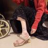 Square Head Open-toe Crystal with Set Foot Non-slip High-heeled Slippers Summer New Anti-slip Wear-resistant Sandals