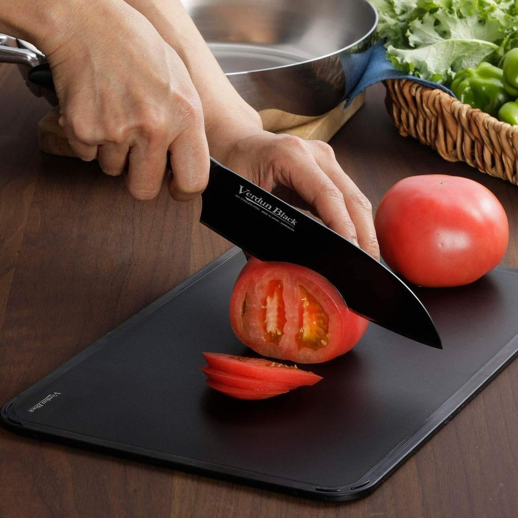 Shimomura Kougyou Verdun Black Santoku Antibacterial Soft Sheet Cutting Board Set Made In Niigata & (Medium) OVB-911, Tsubame-Sanjo,