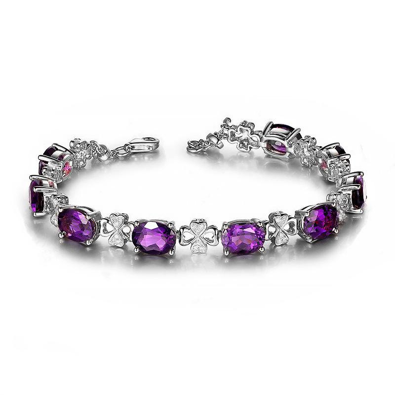 Imitation Amethyst Four-Leaf Clover Bracelet Women'S Platinum-Plated Tanzanite Blue Treasure Bracelet.