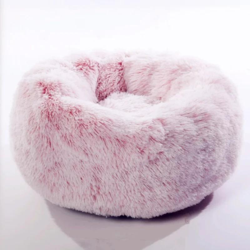 40-100cm Round Cat Bed Pet Bed Kennel Non-Slip Winter Warm Dog Kennel Sleeping Long Plush Soft Puppy Cushion Mat Cat Supplies
