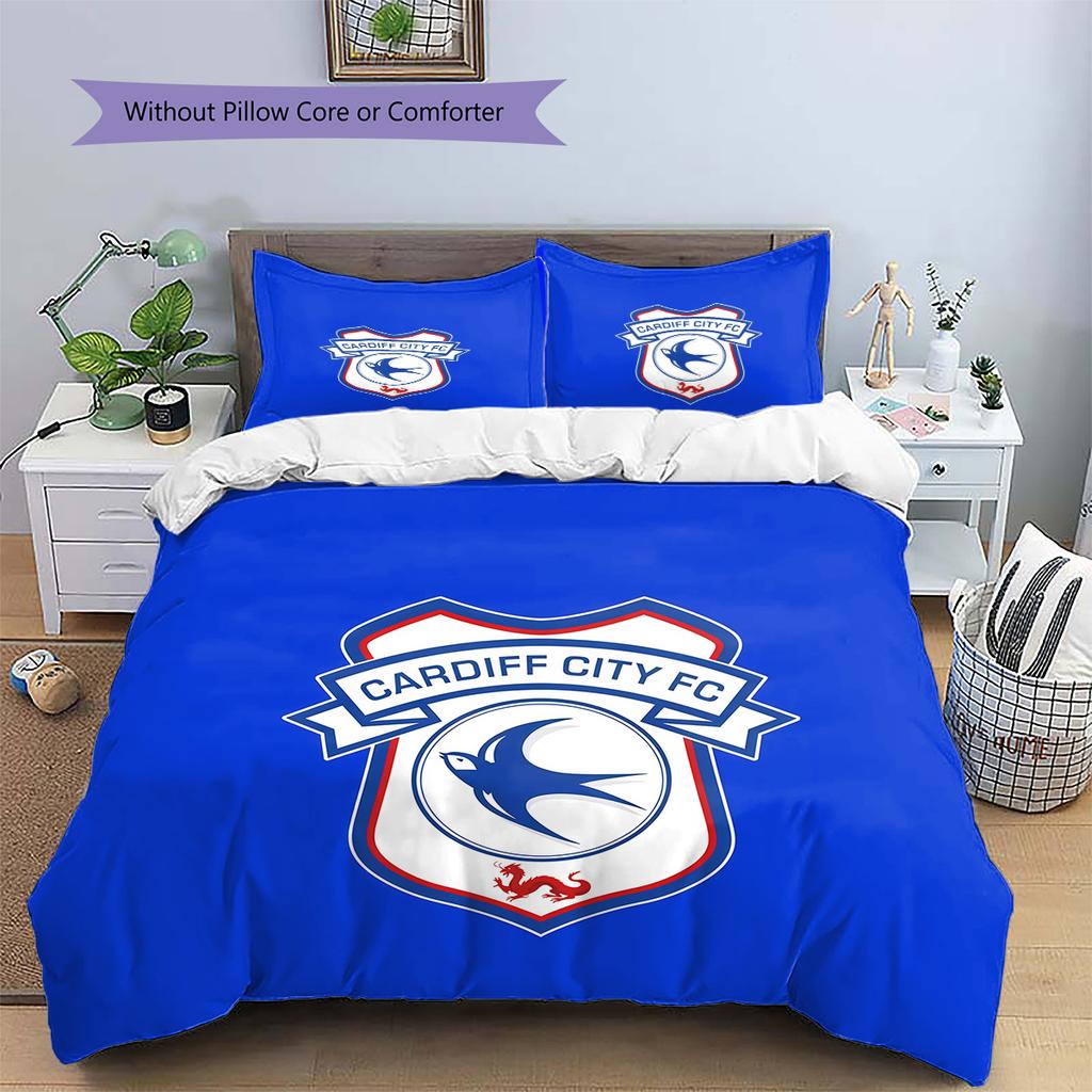 Cardiff City F.C Pattern Bedding Quilt Set  Home Decoration  Gift (1 * Duvet Cover + 2 * Pillowcase  Without Core)