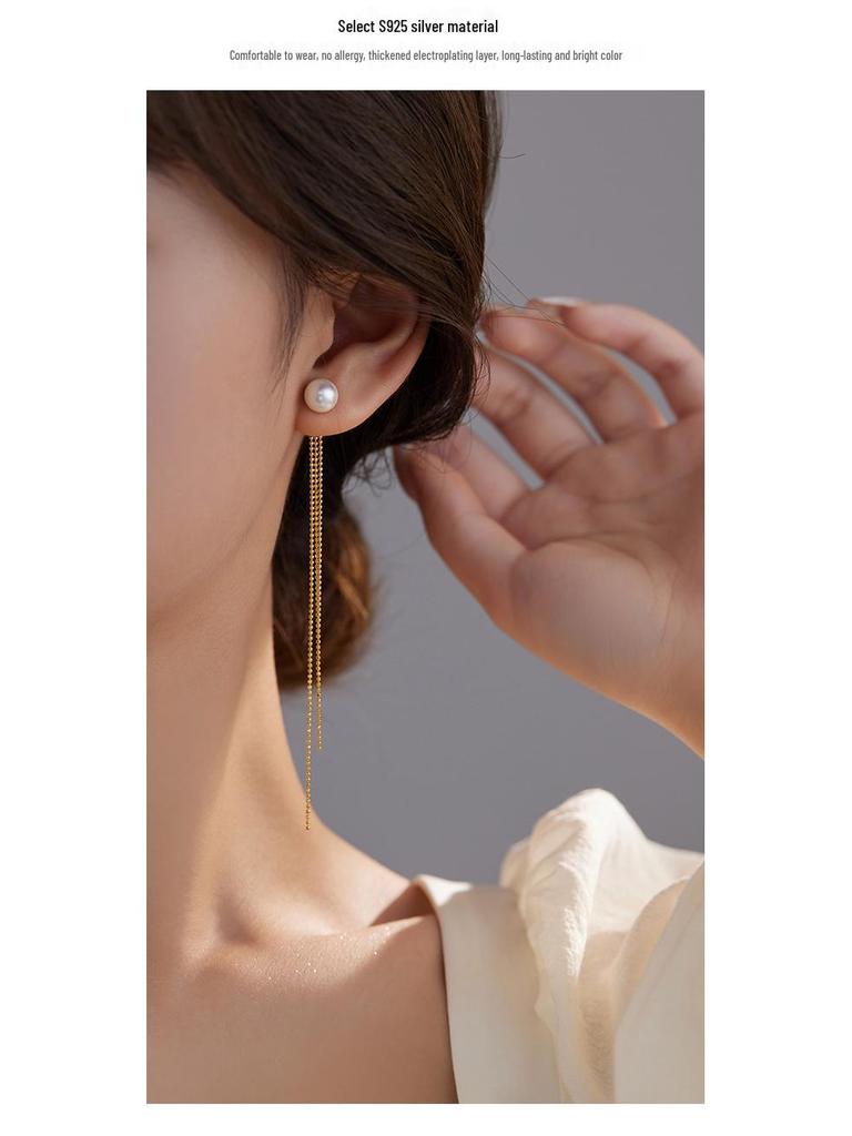Banyan Tree S925 Silver Long Pearl Tassel Earrings for Women