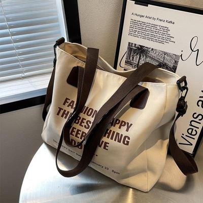 Large Capacity Commuter Bag Women's One Shoulder Canvas Bag Versatile Crossbody Tote Bag Undergraduate Class Bag CLE