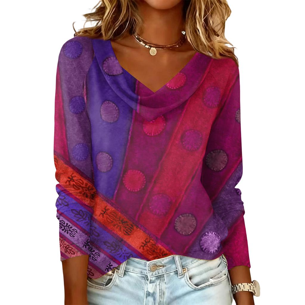 Ladies' Floral Printed Casual And Fashionable Long Sleeved Pullover Top