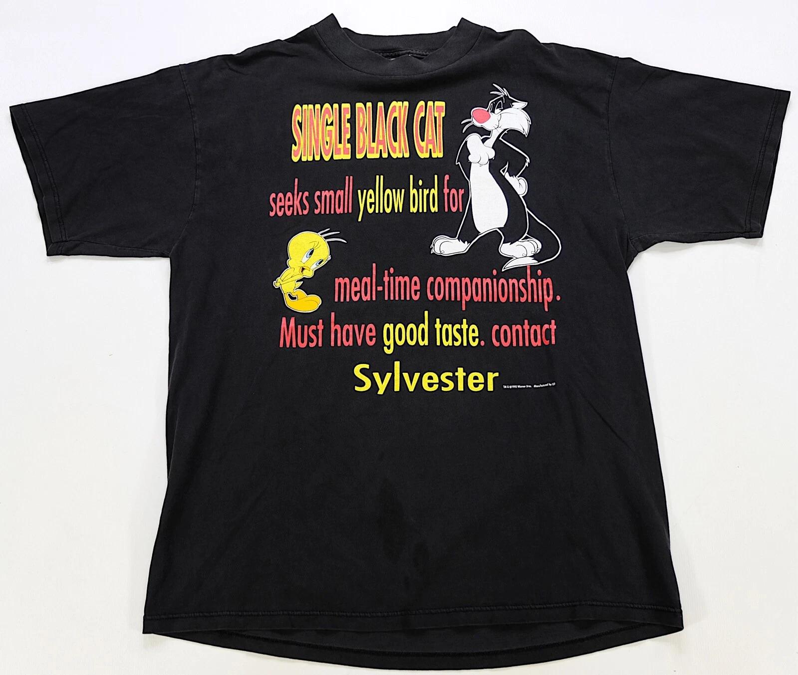 Rare VTG UBI Looney Tunes Tweety Sylvester Single Black Cat 1995 T Shirt 90s XL S