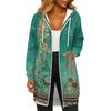 Women's Fashionable Printed  Long Sleeved Drawstring Hooded Zipper Pocket Long Casual Sweatshirt Jacket