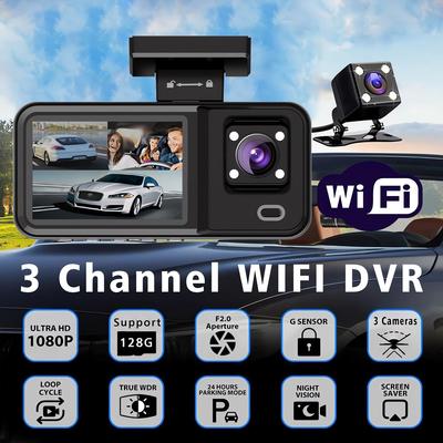 Enregistreur Vidéo de Voiture WIFI 2/3 Canaux, Dashcam Haute Définition 1080P avec Trois Caméras, Enregistreur Vidéo.