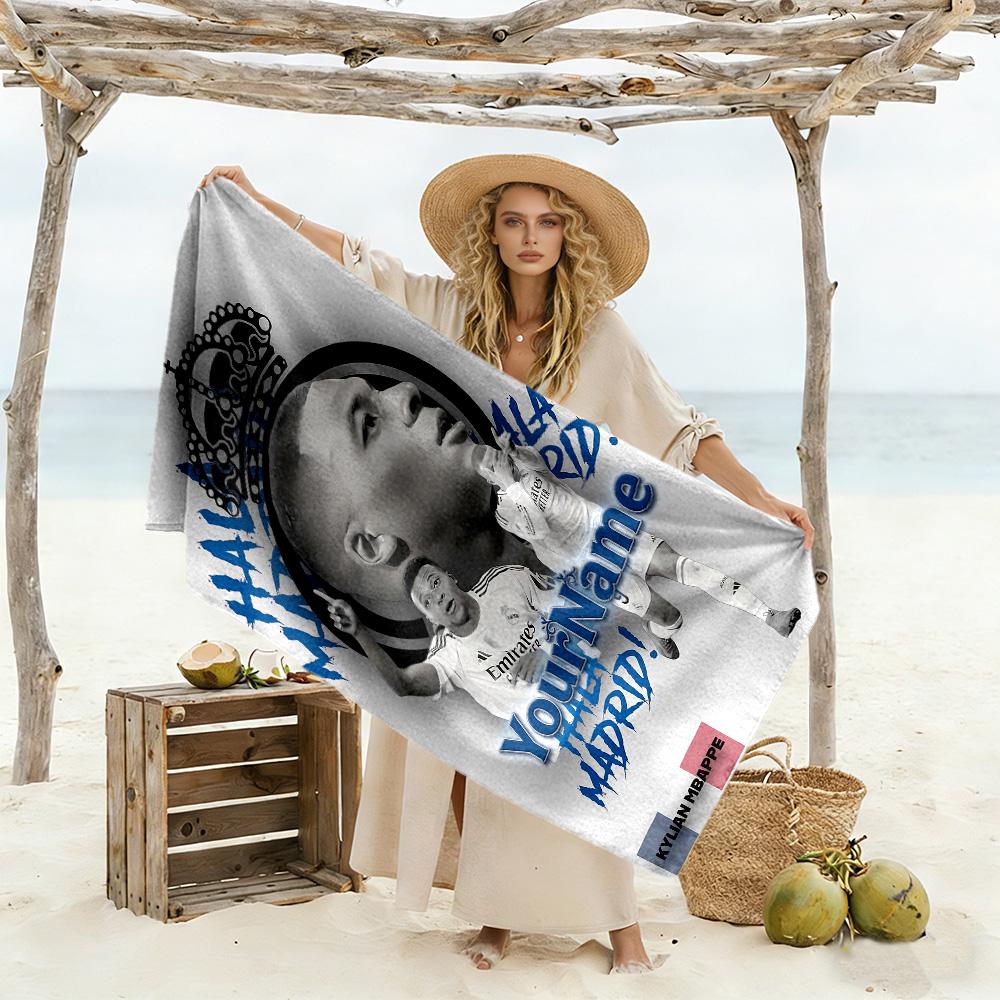 Mbappe Customize Your Name Beach Towel Soft Durable Quick-Dry Ideal for Travel Outdoor Swim Pool Yoga Surf Camping Hiking Gym Gift Holiday