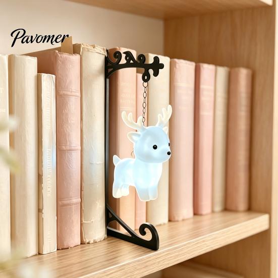 Nordic Style Home Decor Metal Magic Owl Hanging Bookend Lamp, Resin Animal LED Night Light, Pastoral Table Deer Bird Light for Bookshelf Window
