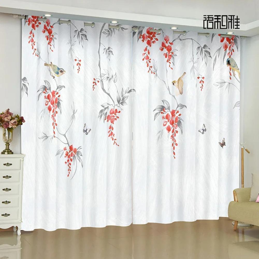 2 panele Nowa chińska zasłona Kwiat Ptak Krajobraz Malarstwo Drukowane Zasłony do Sypialni Salon Kuchnia Okno Cortinas