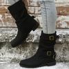 Large Mid Length Retro Boots for Women, 2024 Autumn and Winter New Item, Solid Color Fashion Boots, Buckle Casual Knight Boots