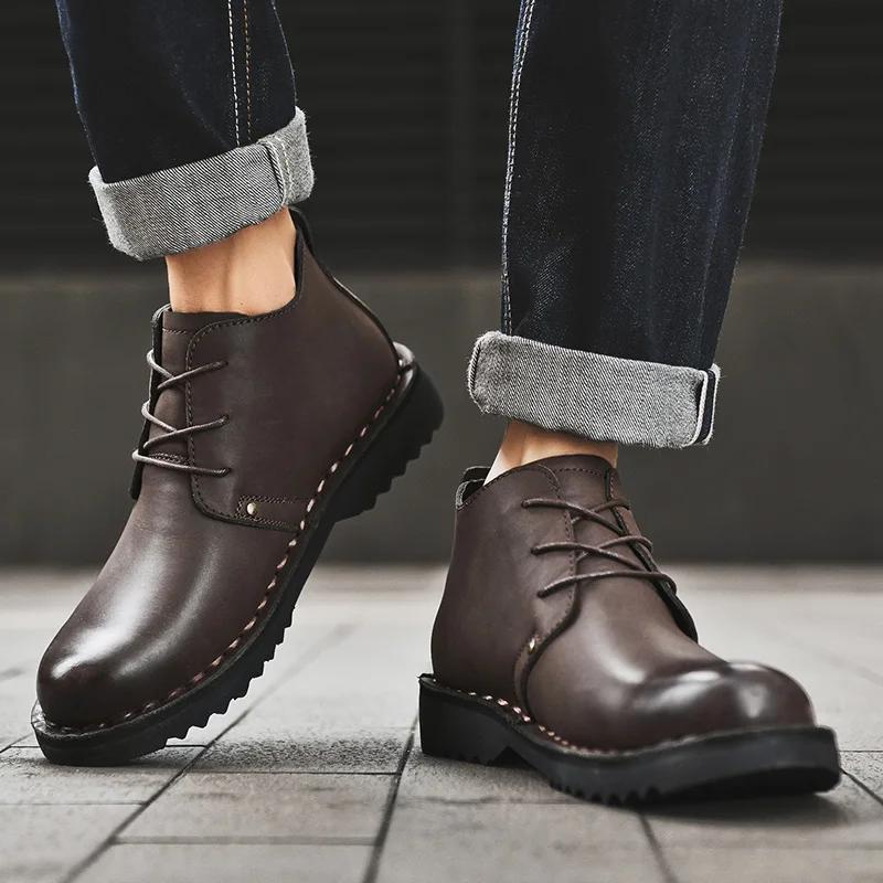 Fashion Tooling Boots for Men Retro Leather Shoes Comfortable Platform Leisure Flats Classics Outdoor Leisure Men's Boots Zapatillas