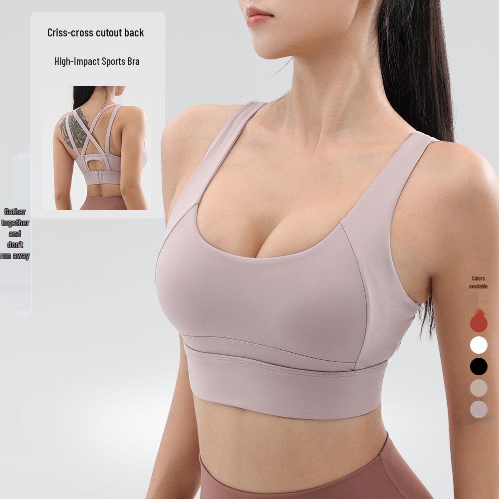 

Женский ударопрочный спортивный бюстгальтер высокой интенсивности - фиксированная чашка, жилет для йоги с элегантным дизайном спины L