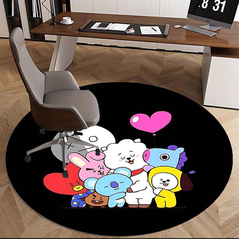 Kpop Chair Mat Round Rug-Office Carpet, Machine Washable, Non-slip, Suitable for Living Rooms, Bedrooms