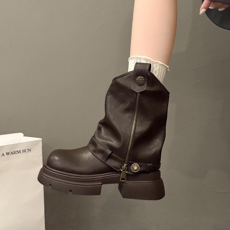 Thick-soled Martin boots women's 2025 autumn and winter new British style explosion small slim short boots Maillard V-mouth boots