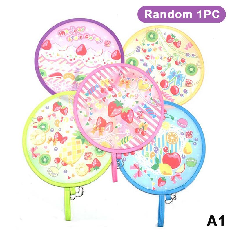 Foldable Round Hand Fan Bright Cartoon Prints Portable Hanging Chain Lightweight Cooling Fan for Kids Birthday Party Favor
