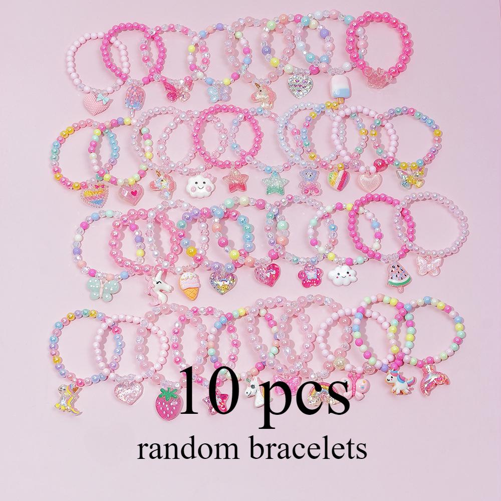 Random Color 10pcs Girls Cute Butterfly Flower Pendant Bracelet Charm Love Star Multicolor Beaded Bracelet Suitable