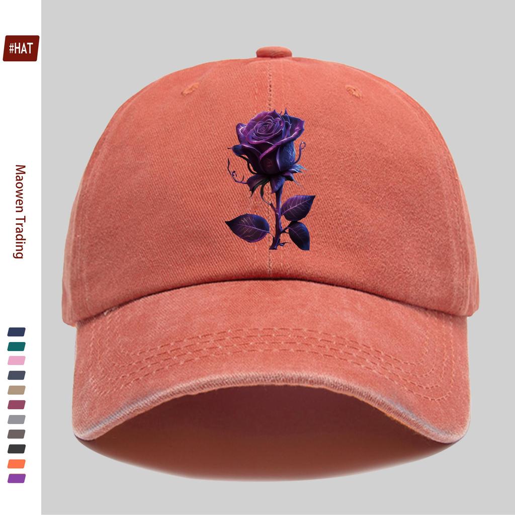 pc pcs Unisex Dark Purple Rose Print Trucker Cap with Adjustable Buckle Strap  Sun Visor  Vintage Floral Baseball Hat Suitab