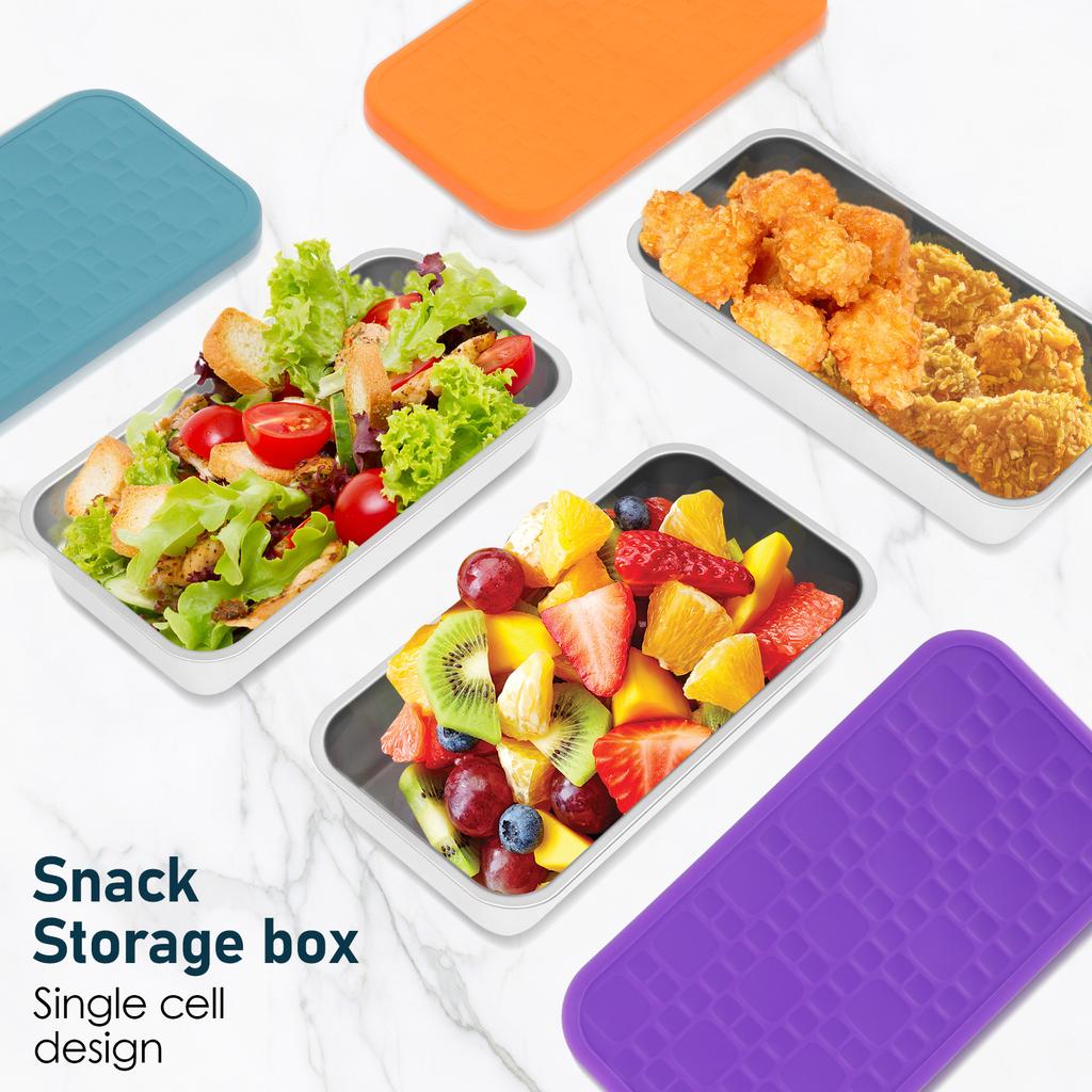 3Pcs Stainless Steel Lunch Box Portable Snack Containers with Silicone Lid Fruit Salad Food Container For Students Office Worker