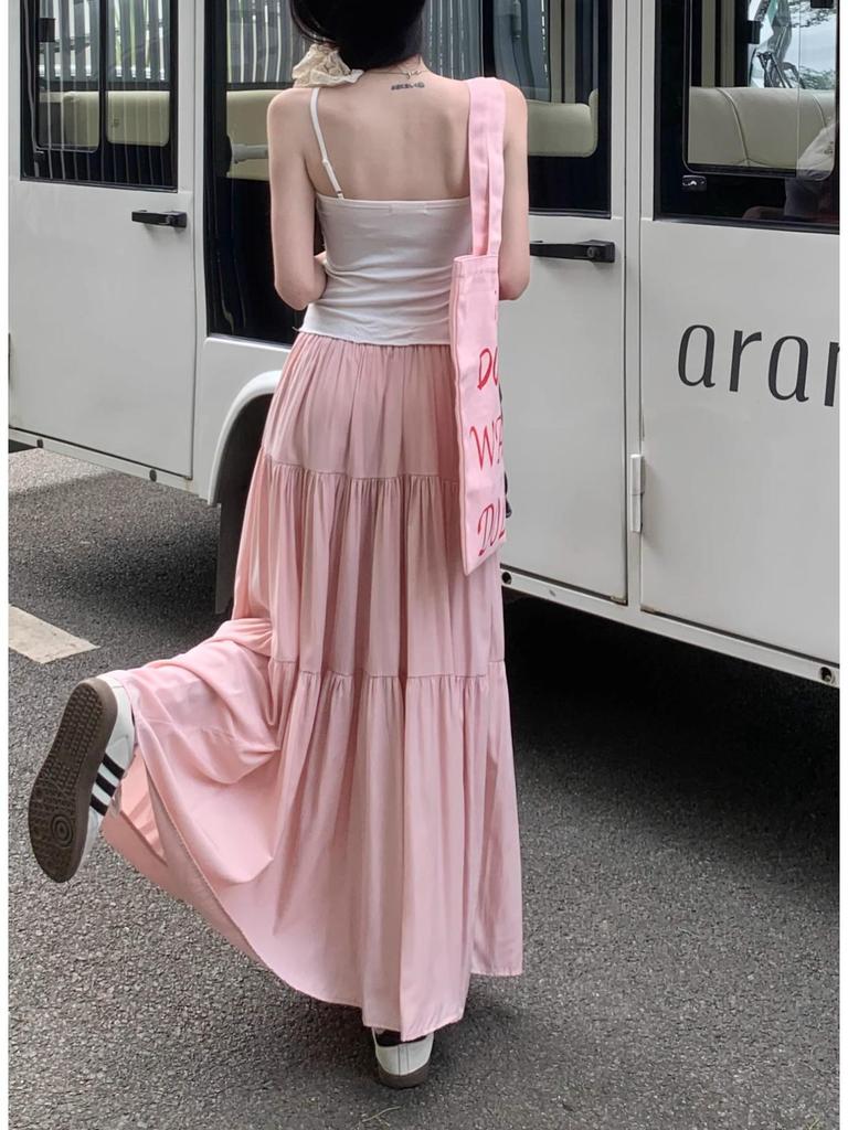 Plus Size Autumn White Pleated Midi Skirt for Women