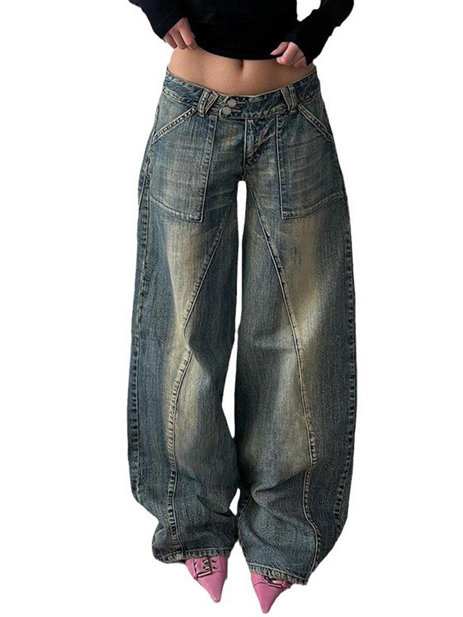European-American Washed Distressed Women s Wide-Leg Slimming Jeans S