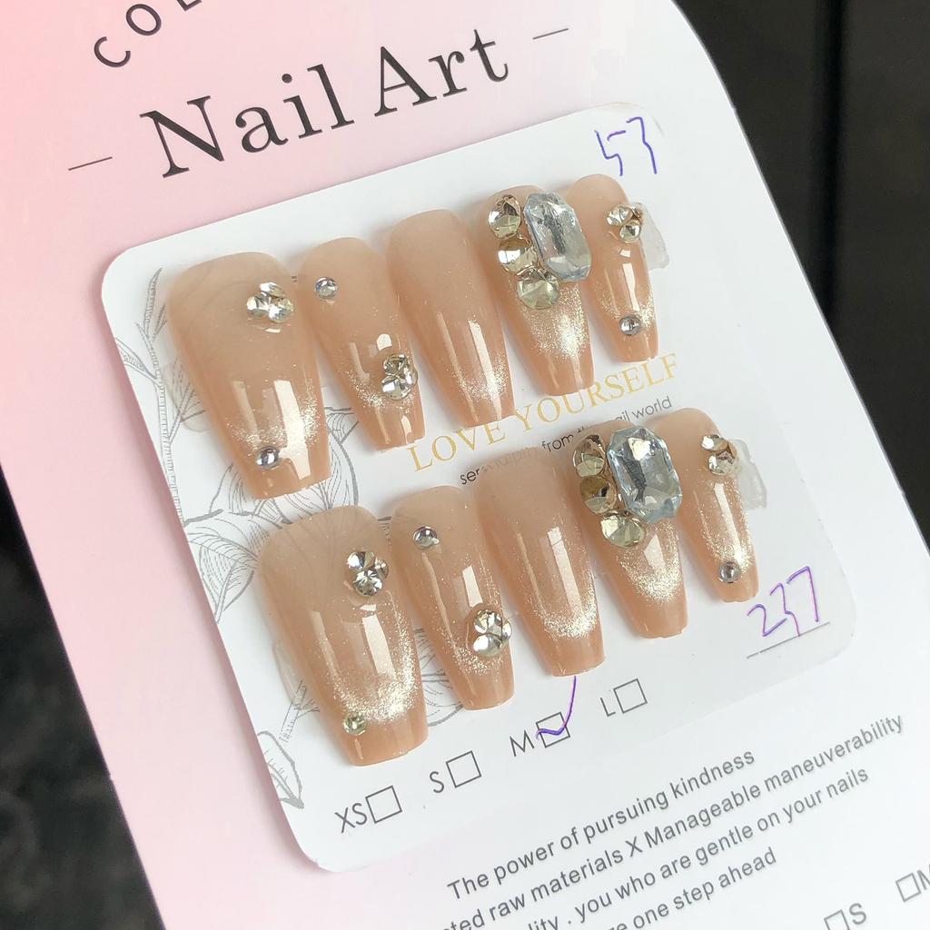 10Pcs SP-53 Crystal Rhinestone Cat Eye French False Nails