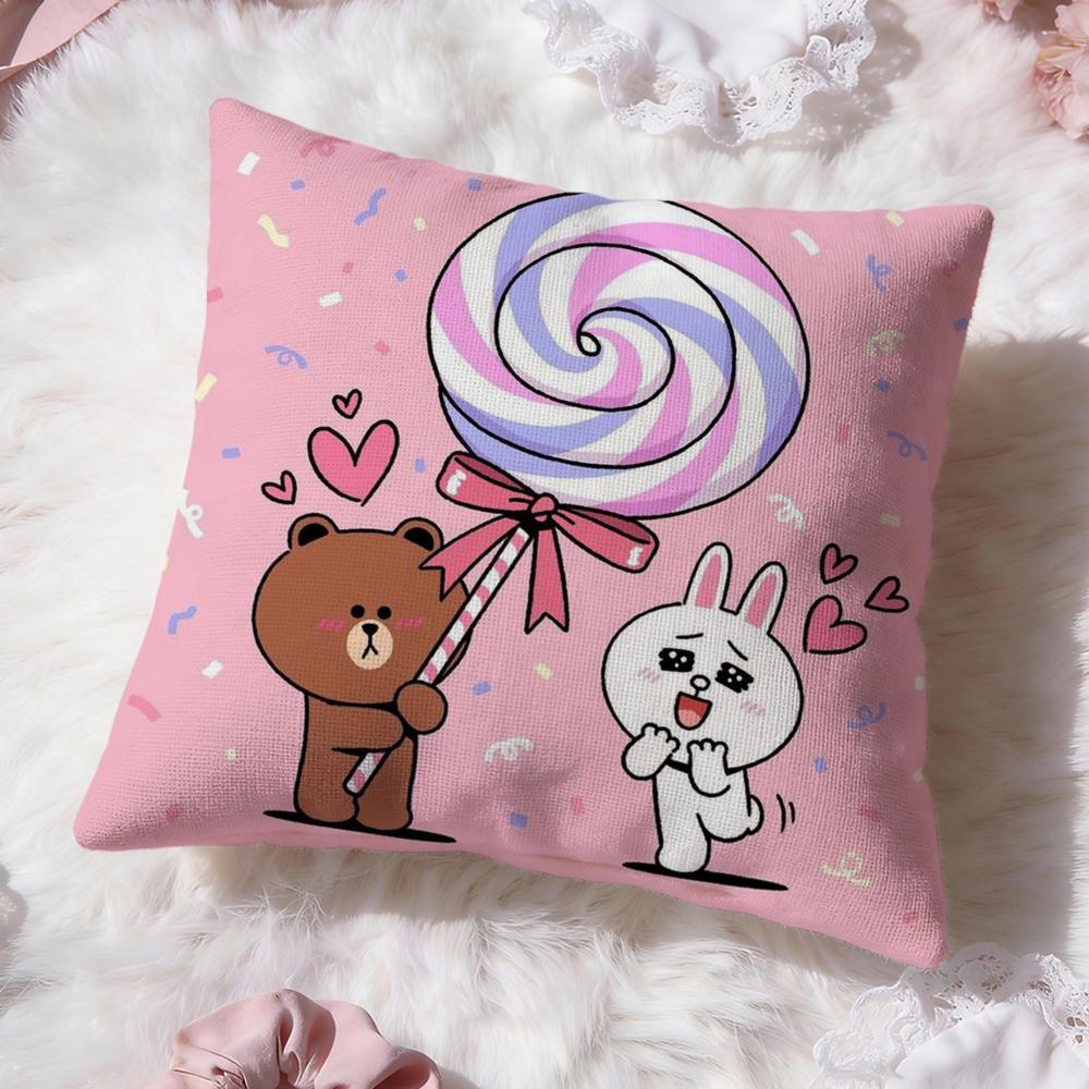 Line Town Bear and Cony Cushion Cover Premium Comfort Reversible Pillow Cove -Two in One Design for Any Room & Car Interior