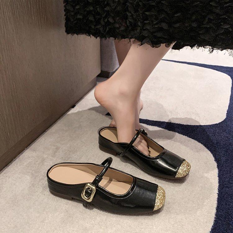 Hot Selling 2025 Silver Women's Balance Slippers Half Drag Sole Round Head Joining Ballet Slippers With Drawstring Mary Sandals