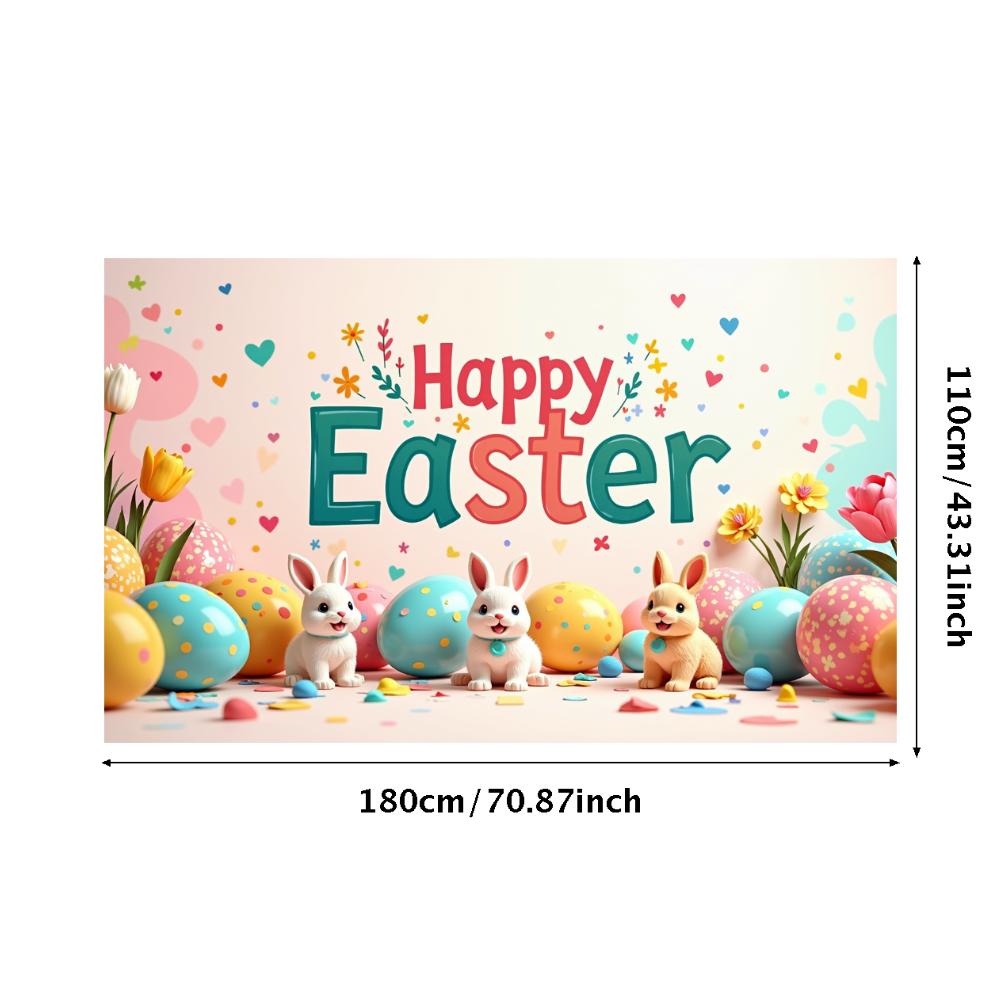 Happy Easter Banner Bunny Ears With Colorful Eggs Butterflies Backdrop Decorations Spring Celebration Background Party Supplies